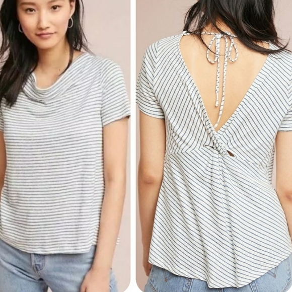 Maeve Anthropologie Linen Striped Horizon Top Med